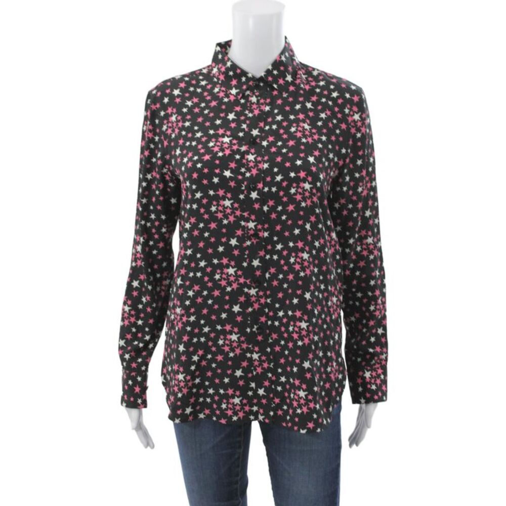 Saint Laurent Women Black Cotton Button-Up Longsleeve Star Print Size S